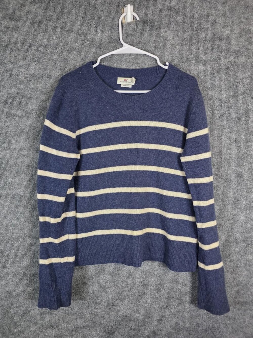 Vineyard Vines Sweater Womens Large Blue Cashmere Stripe Crewneck Stains Pilling